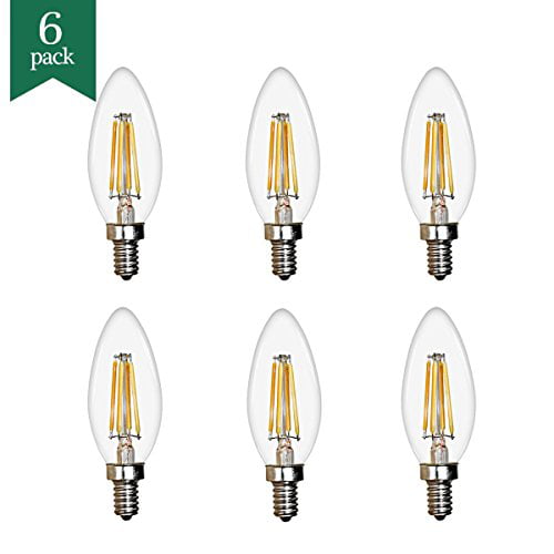 C35 Clear Flamp Tip Chandelier Bulb,2700K Warm Light,UL Listed,Pack of 6 Jiahua Trade 40W Equivalent,E12 Small Base Vinta LED Candelabra Bulb 4W Dimmable 